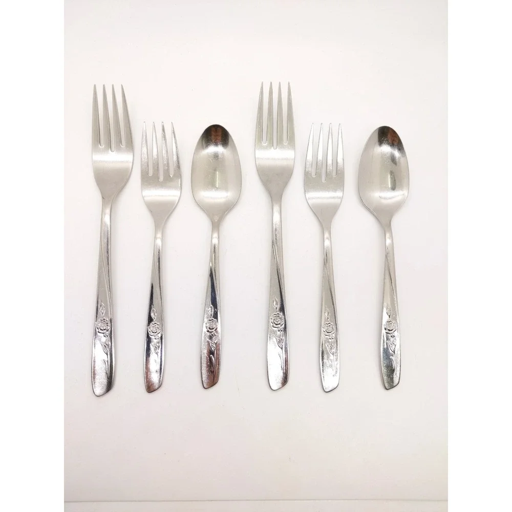 Oneida Rogers Sweet Briar Rose Flatware Set 6pc Silver Stainless Floral Design